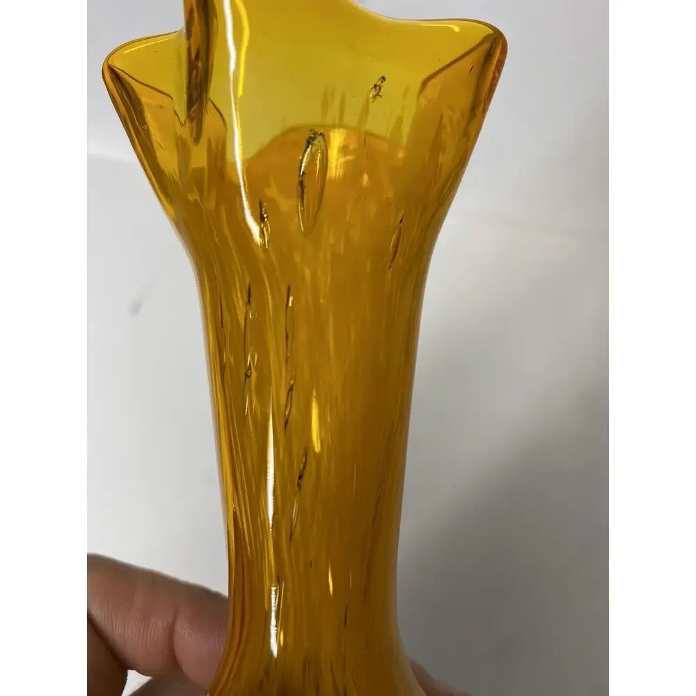 Vintage Orange White Swirl Art Glass Vase Ruffle Rim 6.5 Inch